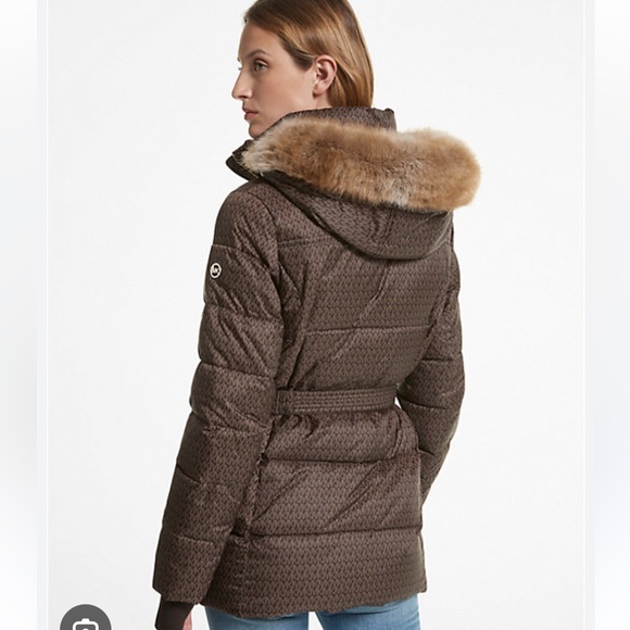 MK Faux Fur Trim Quilted Belted Puffer Jacket - Picture 2 of 2
